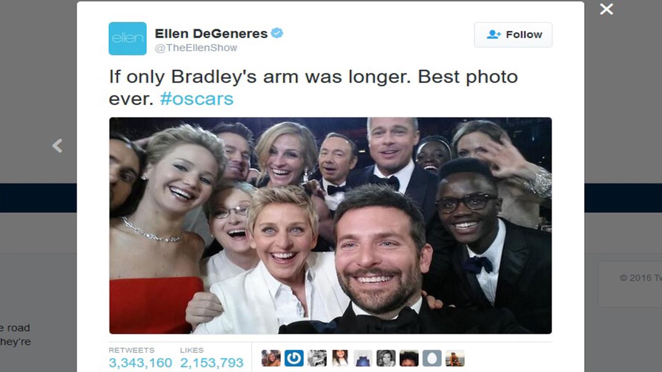 Ellen Degeneres posted the most retweeted tweet in March 2014 