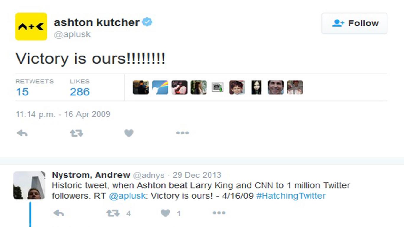 Ashton Kutcher is the first Twitter celeb to pass 1 million followers 