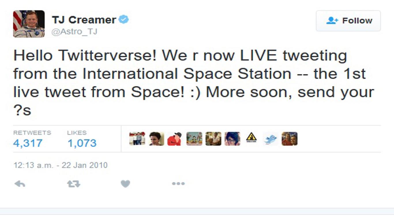 The first live tweet from space was sent in January 2010 