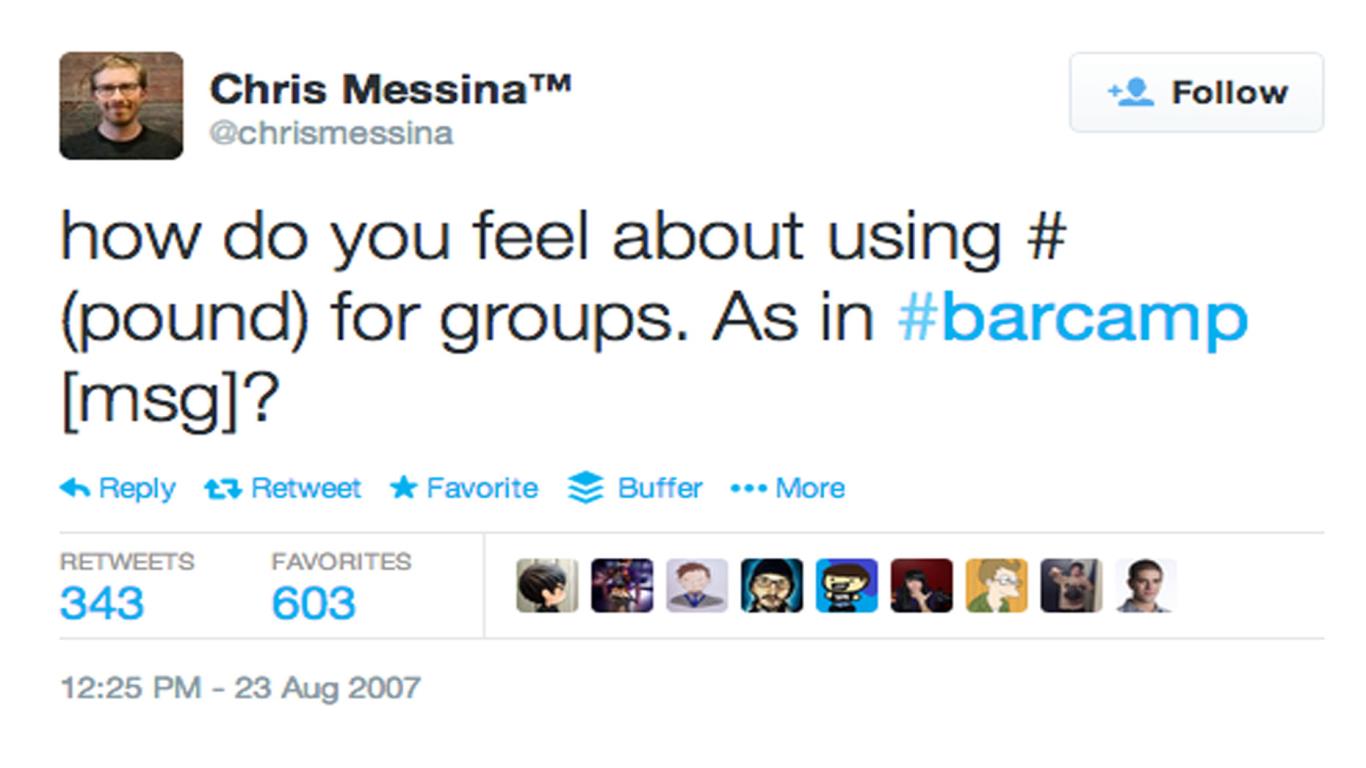 #barcamp is the first ever Twitter hashtag 