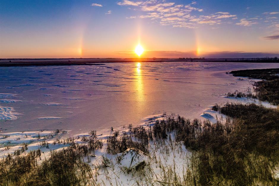 Sundogs, Prairie Lake, Minnesota, USA