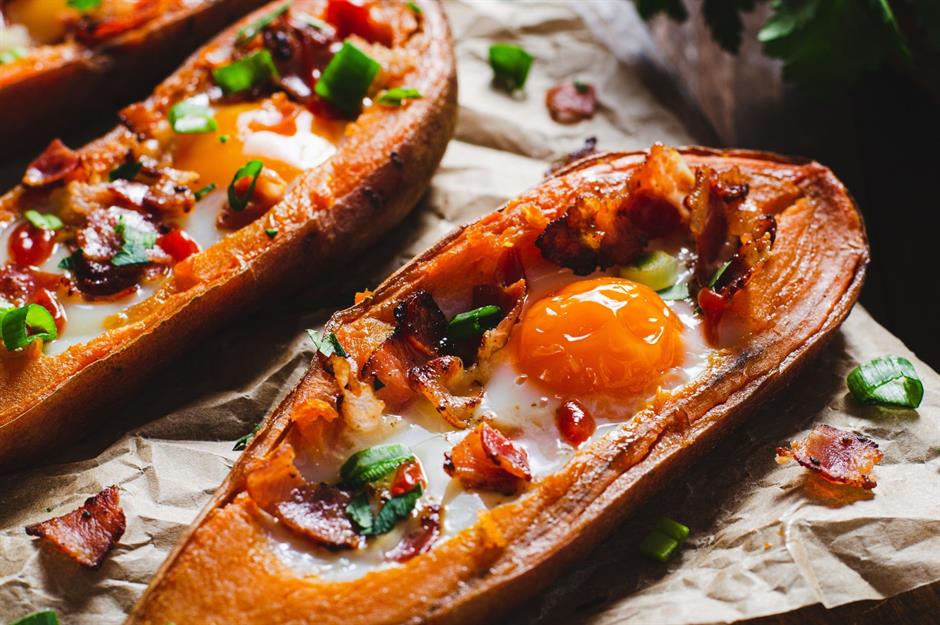 19. Try baked sweet potatoes with spicy sausage