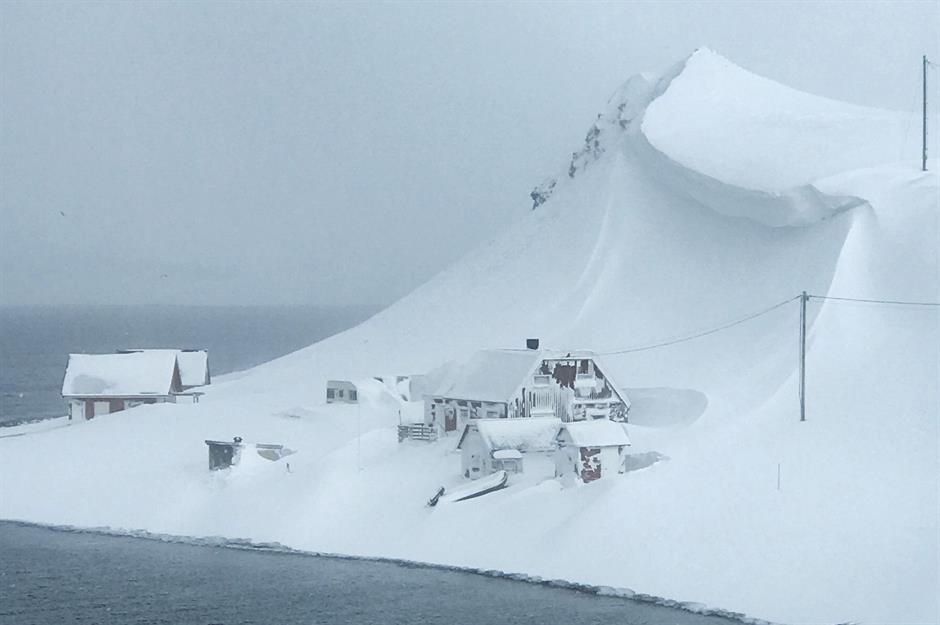 Snow cornice, Senja Municipality, Norway 