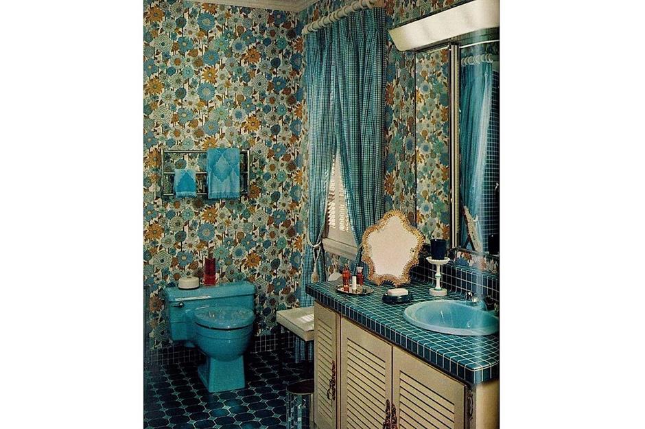 1960s blue floral bathroom