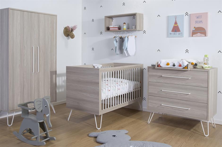 nursery with grey furniture