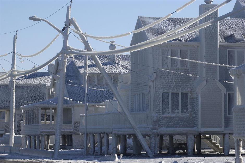 Frozen homes, Massachusetts, USA