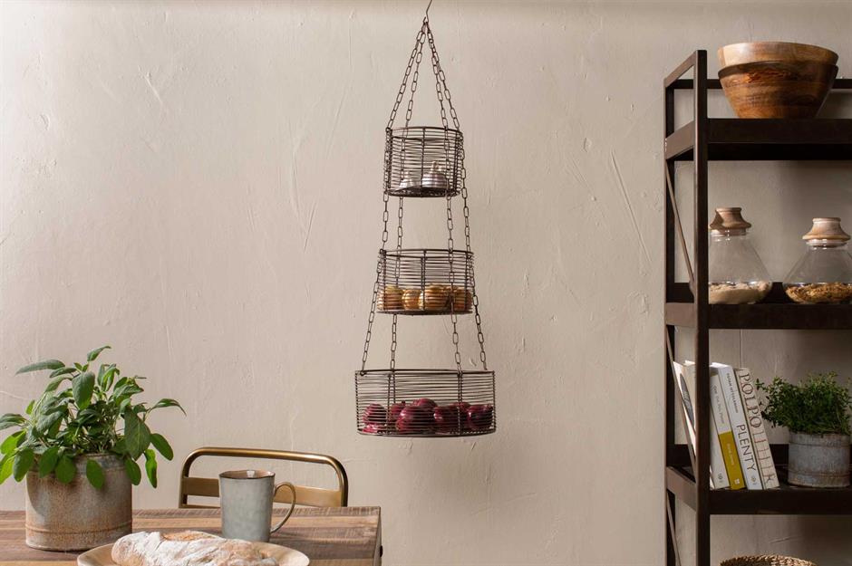 Fruit Basket for Kitchen with Wood Top 5 Tier, SAYZH Stackable