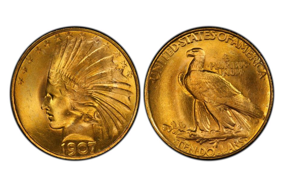 1907 $10 Eagle Rolled Edge, USA: $2,185,000 (£1.8m)