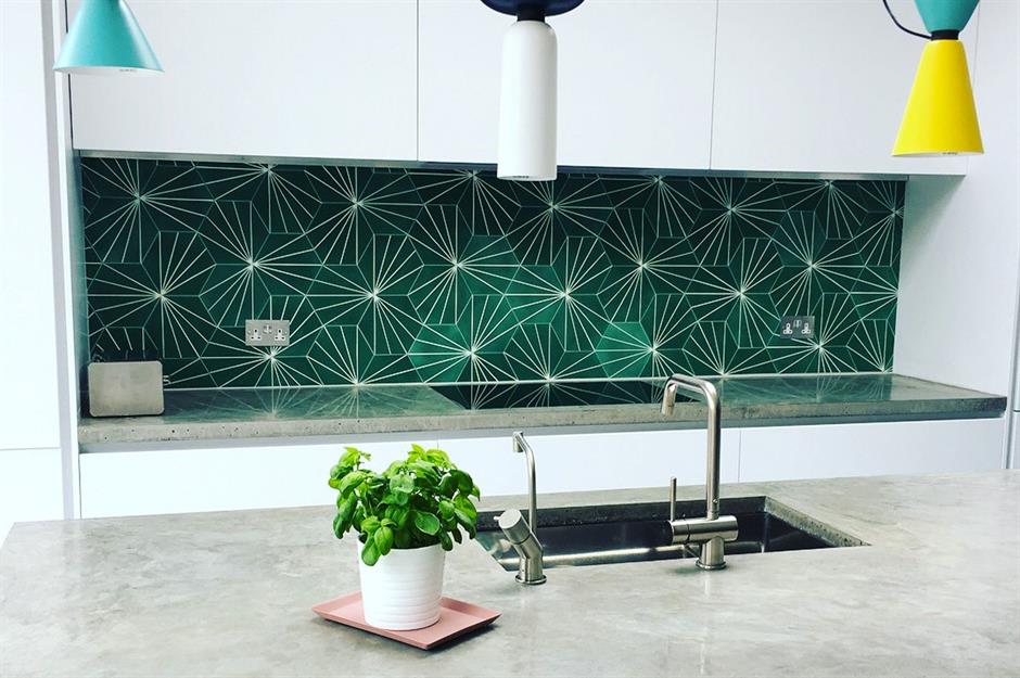 tiled feature wall kitchen