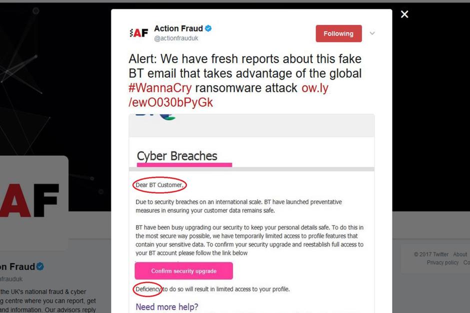 BT 'cyber breach' scam (Image: Twitter - Action Fraud)