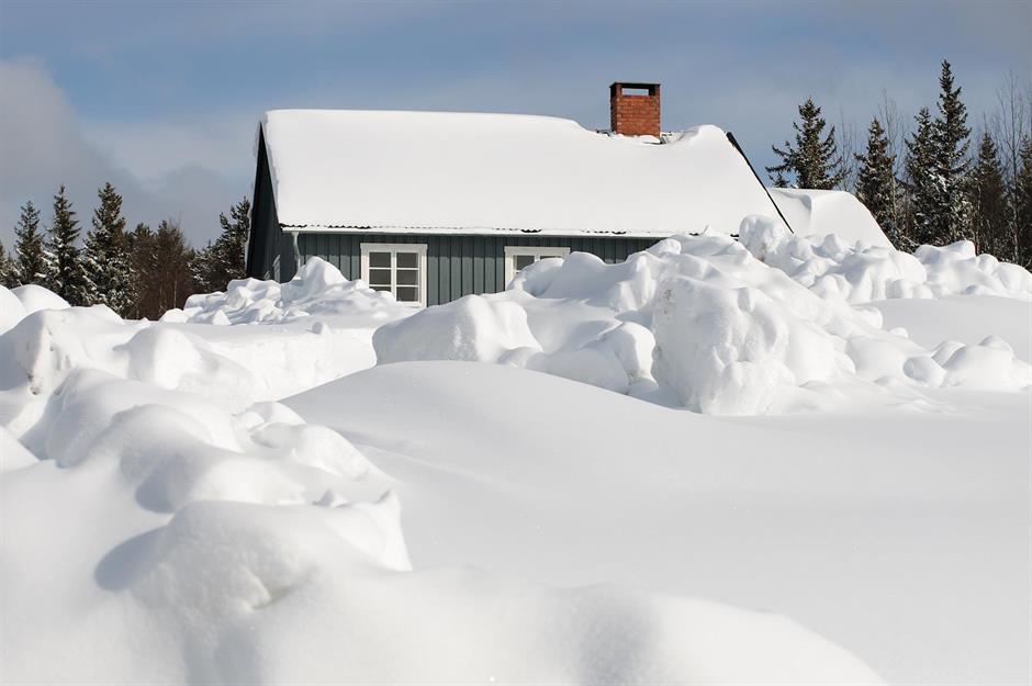 Snow-covered cottage, Jämtland, Sweden