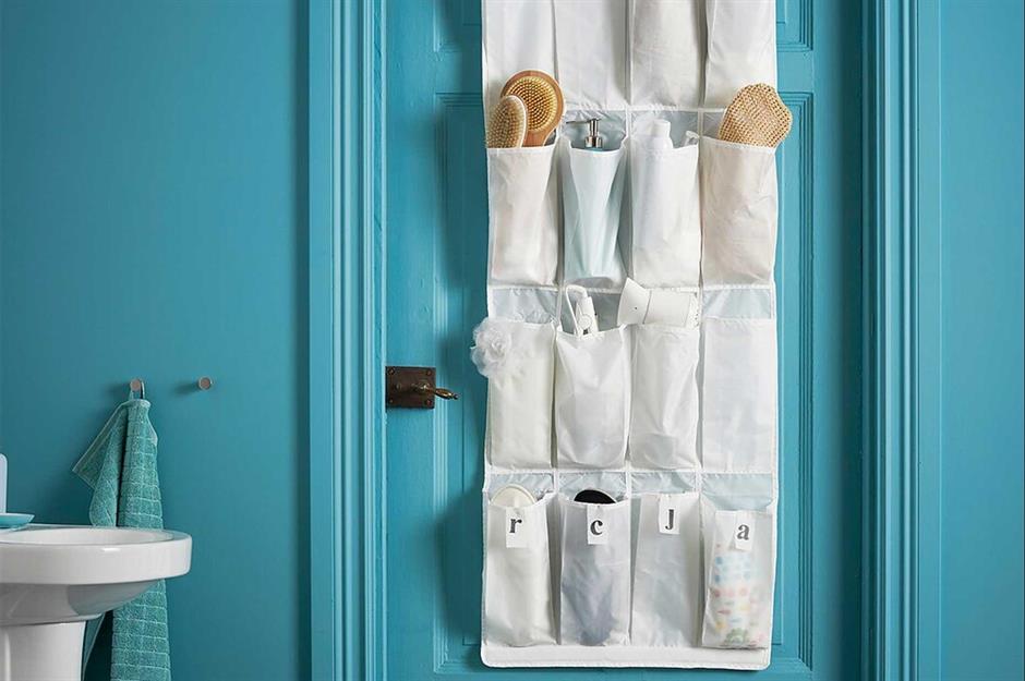 Towel Storage with 16 Pockets, Bath Towel Organizer for Rolled Towels Large  Capacity Over The Door Towel Rack Bathroom Towel Holder Space Saving for