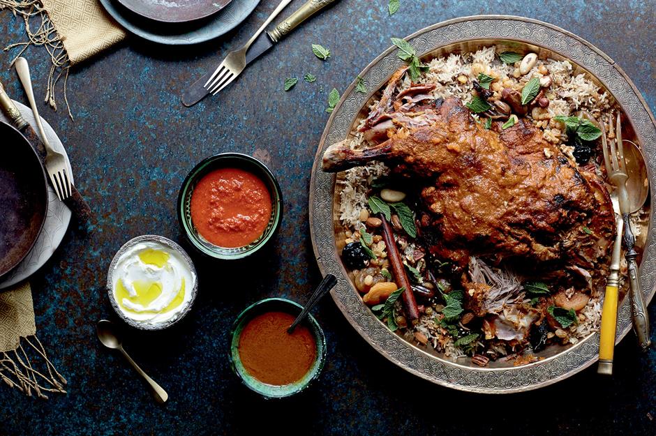 Slow-cooked lamb shoulder with spiced rice