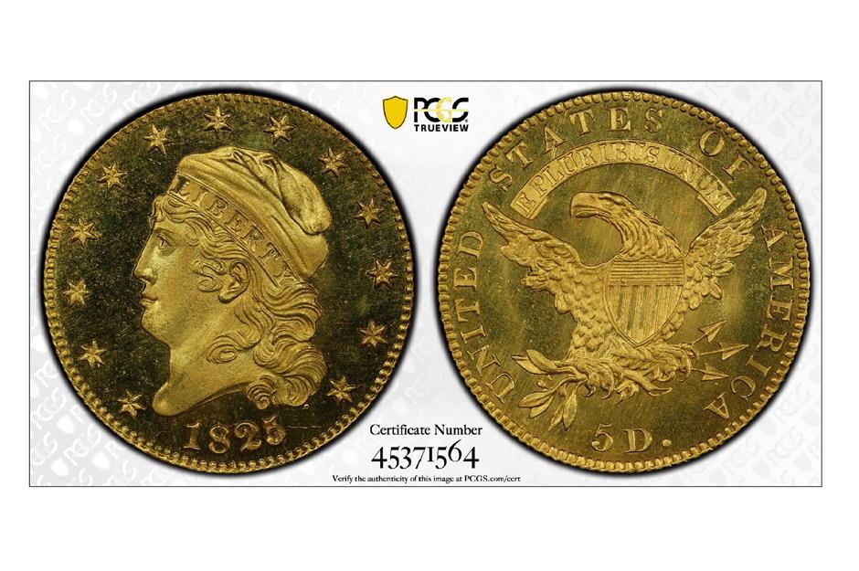 1825 Capped Head Left Half Eagle $5 coin: $4.08 million 
