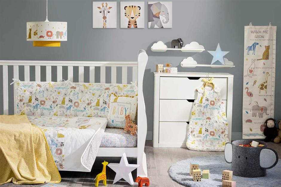 yellow grey baby room