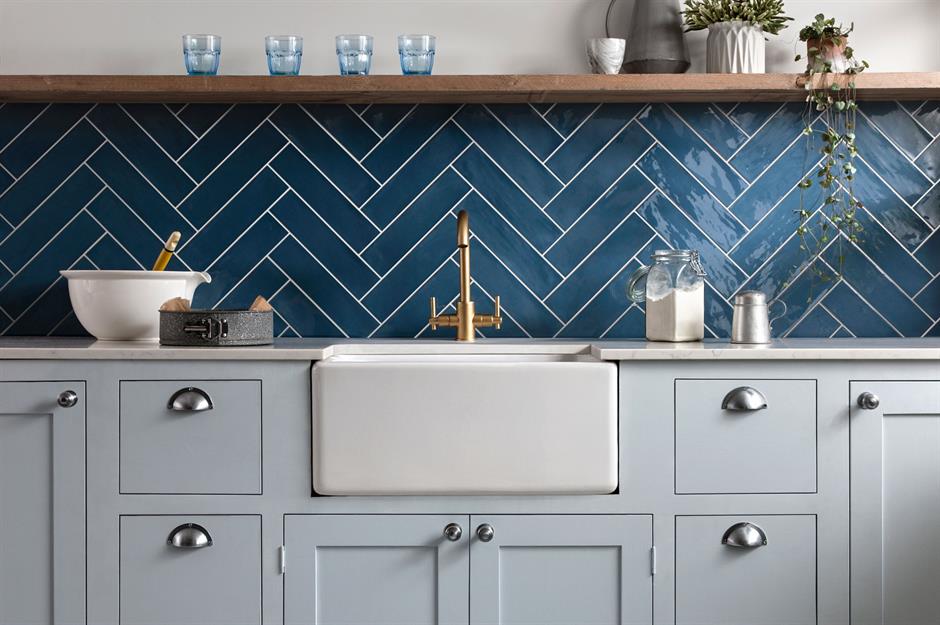 Pale Blue  Kitchen  Tiles  Kitchen  Backsplash