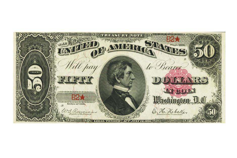 USA 1891 $50 Seward Treasury Note – $235,000 (£189k)