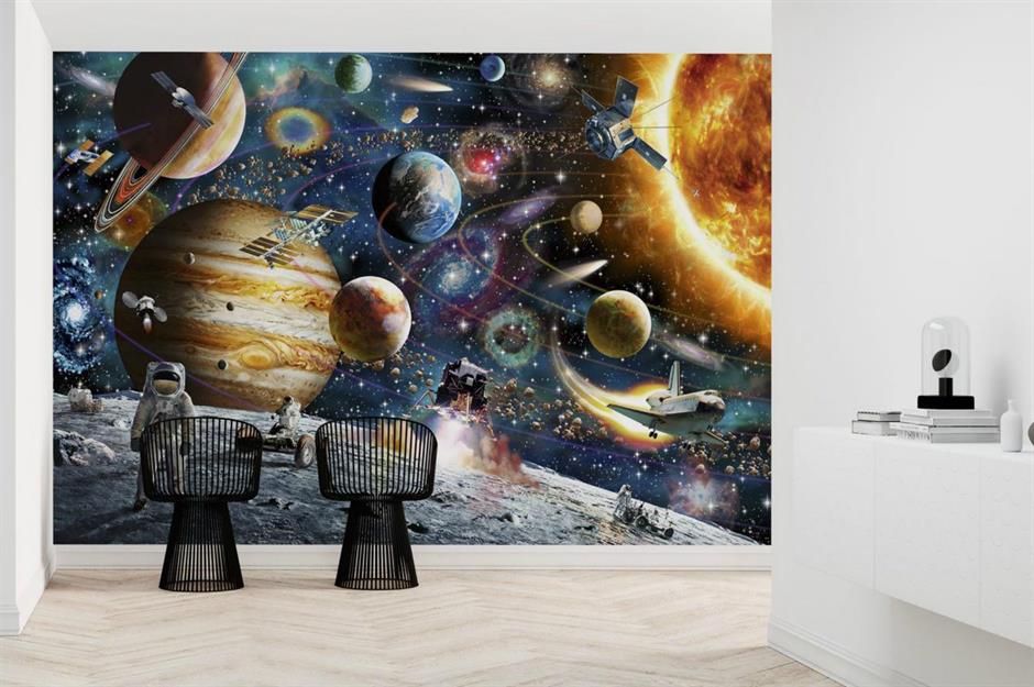 3D Swirl Space Planets Self-adhesive Kid's Room Wallpaper Wall Murals Poster