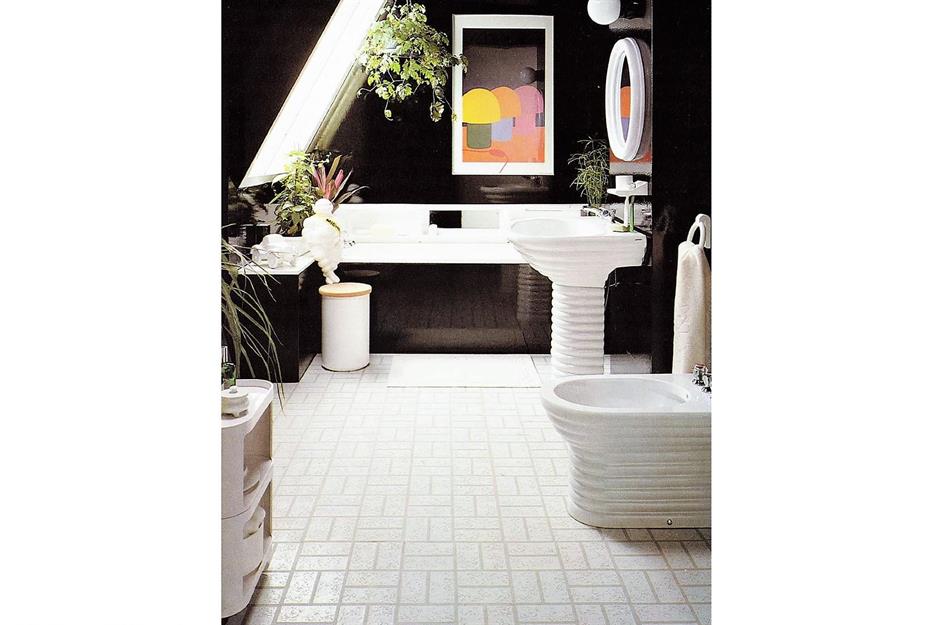 Monochrome 1980s bathroom