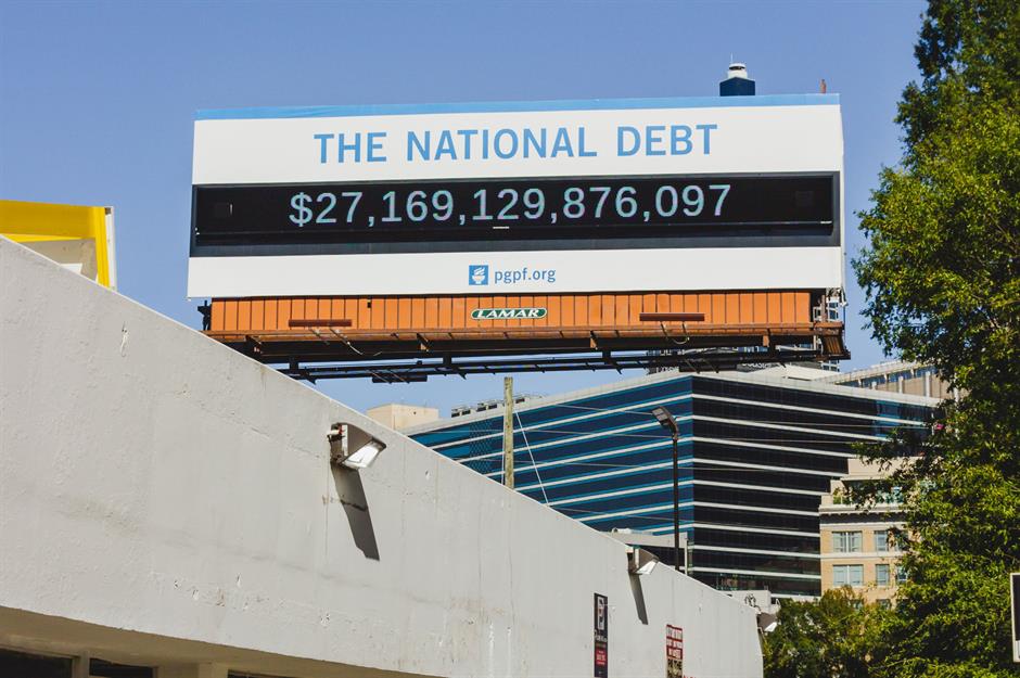 US national debt has roughly doubled since 2000 and now stands at over 129% of GDP