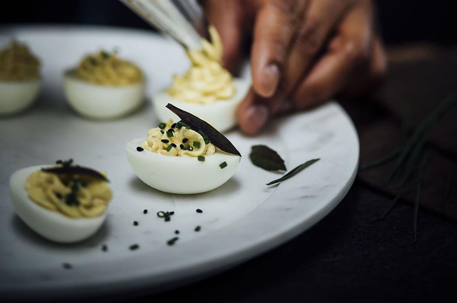 Canapés: deviled eggs