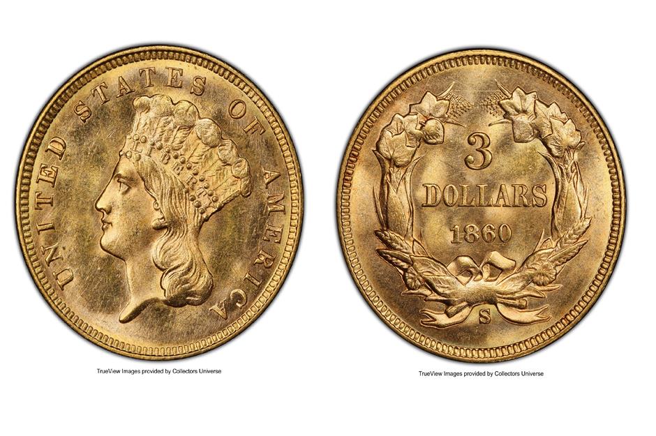 1860-S Gold $3 coin: $360,000