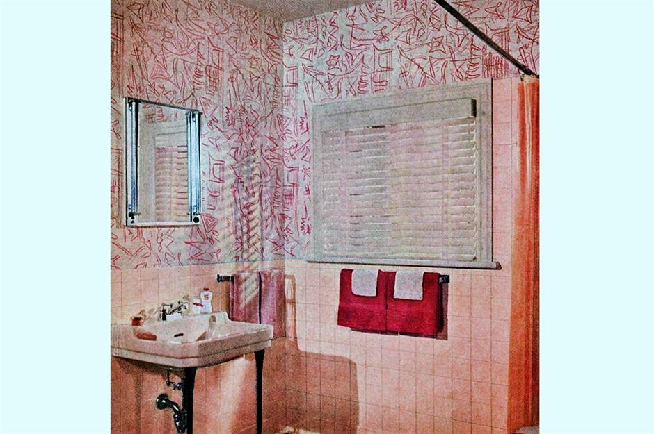 1950s pink doodle bathroom