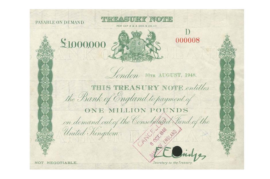 England 1948 £1 million Treasury Note – $86,000 (£69k)