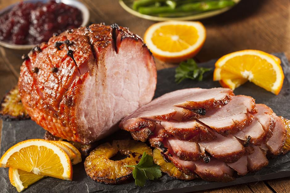 Mains: honey-glazed ham