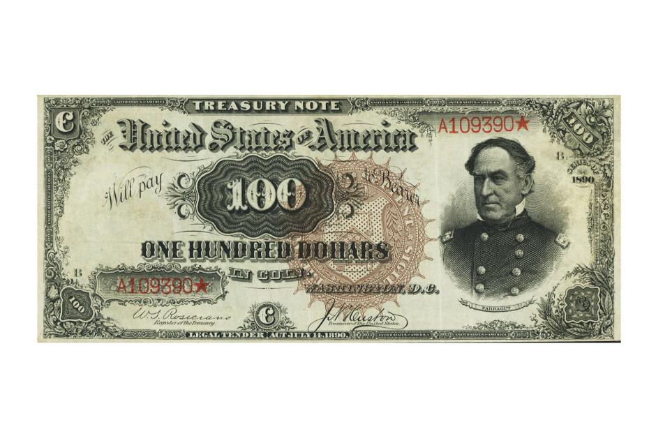 USA 1890 $100 Treasury Note – $129,250 (£104k)