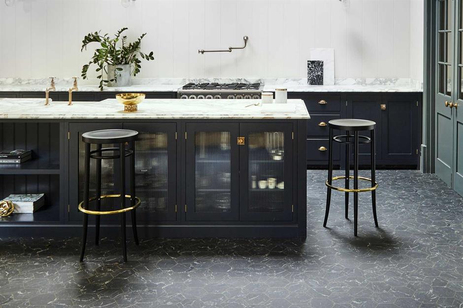 Marine Blue Kitchen with Marble and Brass - Buster + Punch