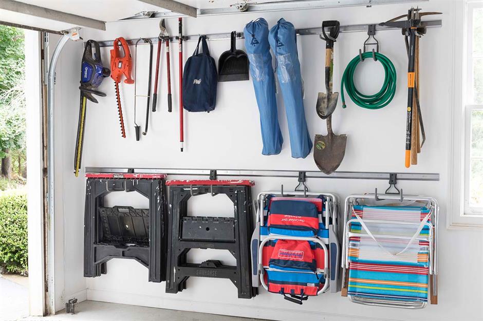 hanging beach chairs in garage