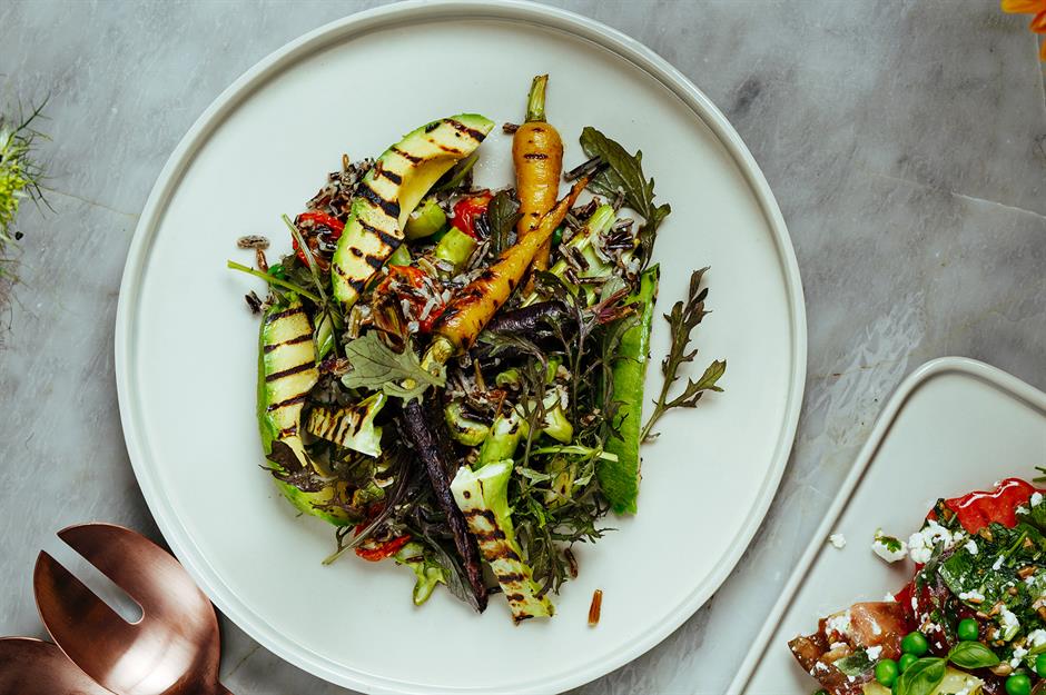 Wild rice salad with grilled avocado