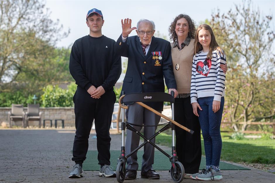 Captain Tom Moore doing laps of his garden