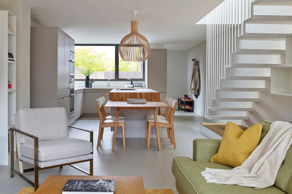 Open Concept Floor Plan With Large Rectangular Kitchen Counter