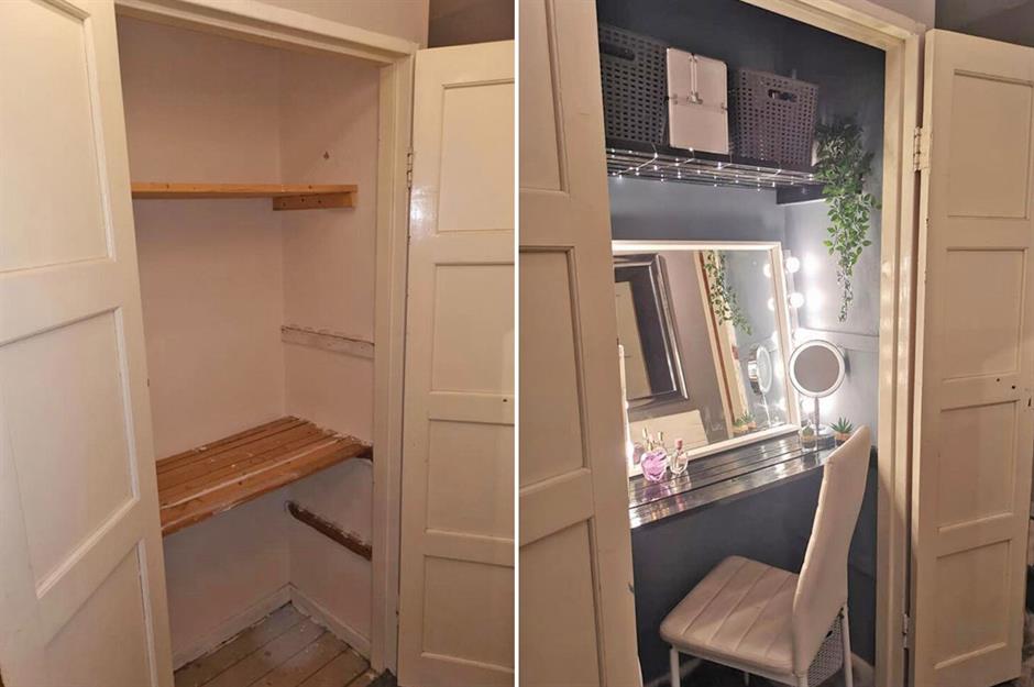 I turned an unused shelf in our walk-in closet into a makeup
