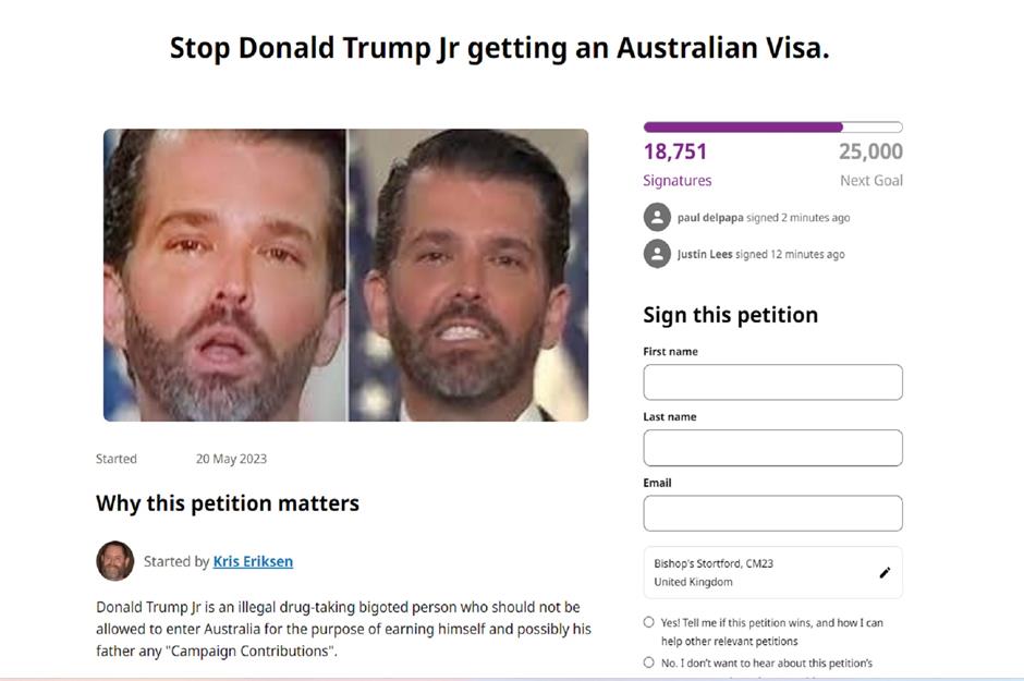 No visa for Donald Trump Jr?