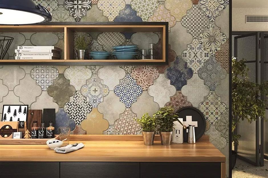 wooden tiles kitchen wall