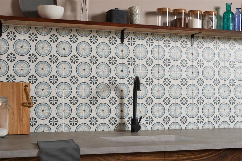 Ceramic Tile Moroccan Tile Design Vintage Colors Blue Grey Home Decor Tile