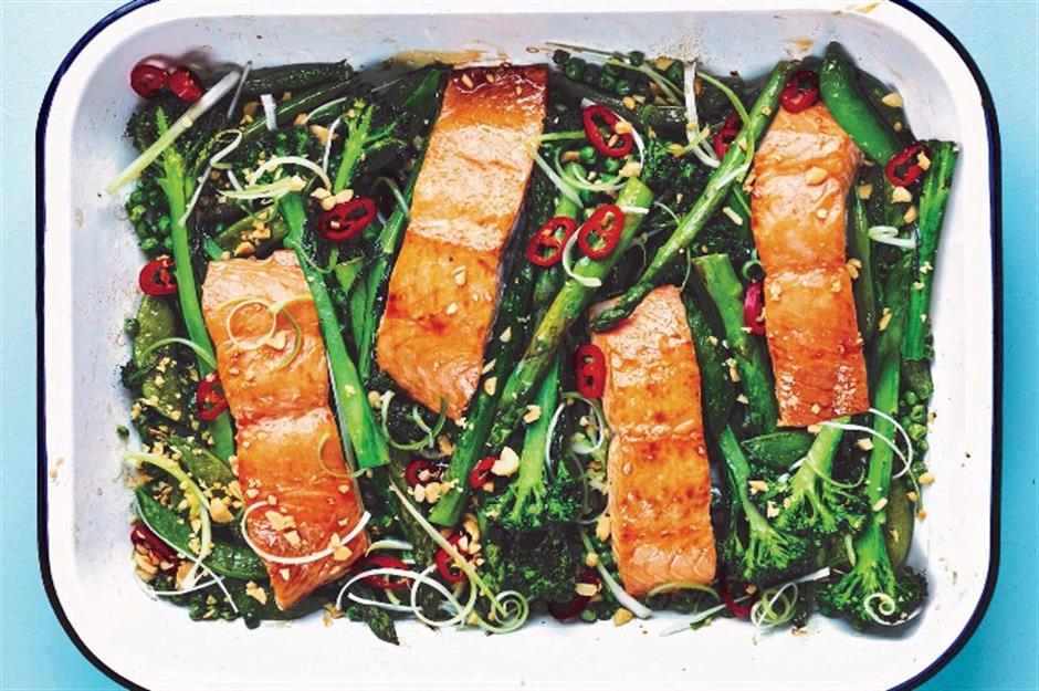 Under 30 minutes: sticky soy and honey roasted salmon