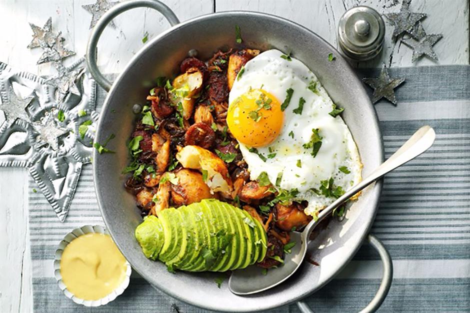 Leftovers: turkey, chorizo and avocado hash