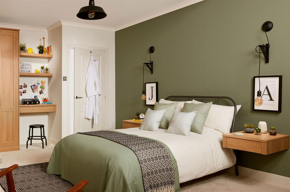 Olive green deals and black bedroom