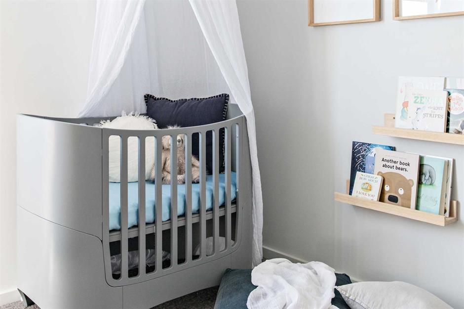 nursery with grey furniture