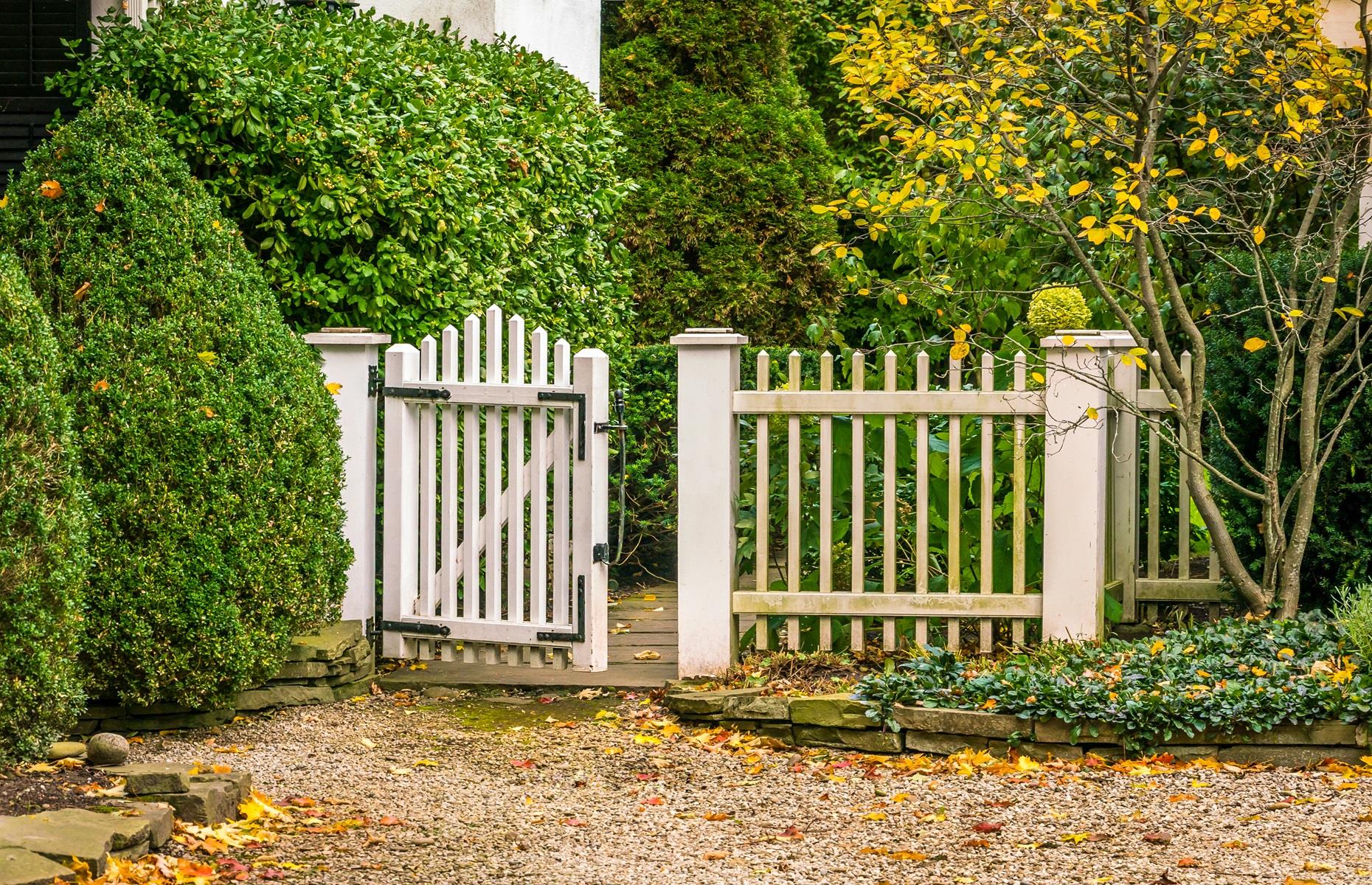 An open garden gate 