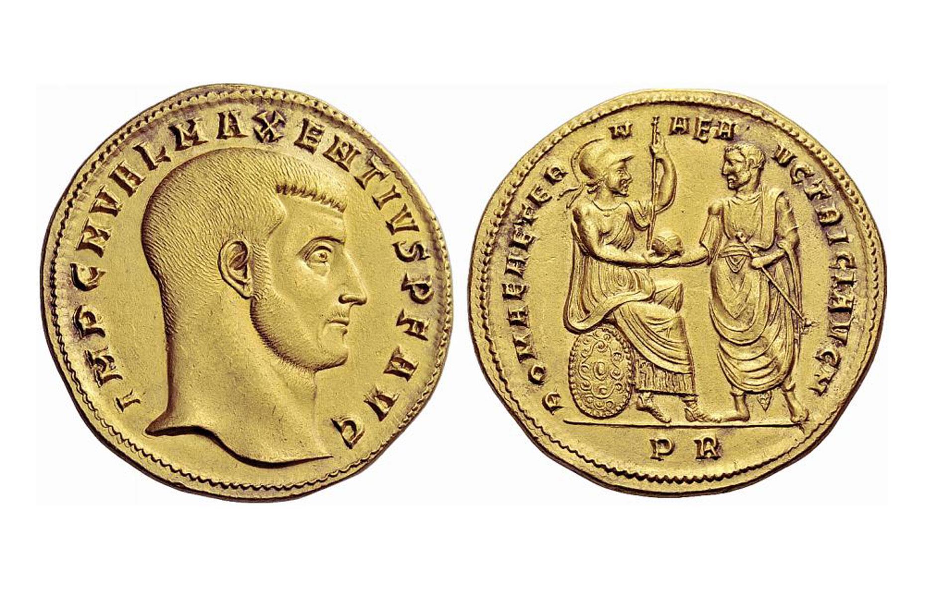 308 Maxentius 8-Aurei Gold Medallion, Ancient Rome: $1,407,550 (£1.14m)