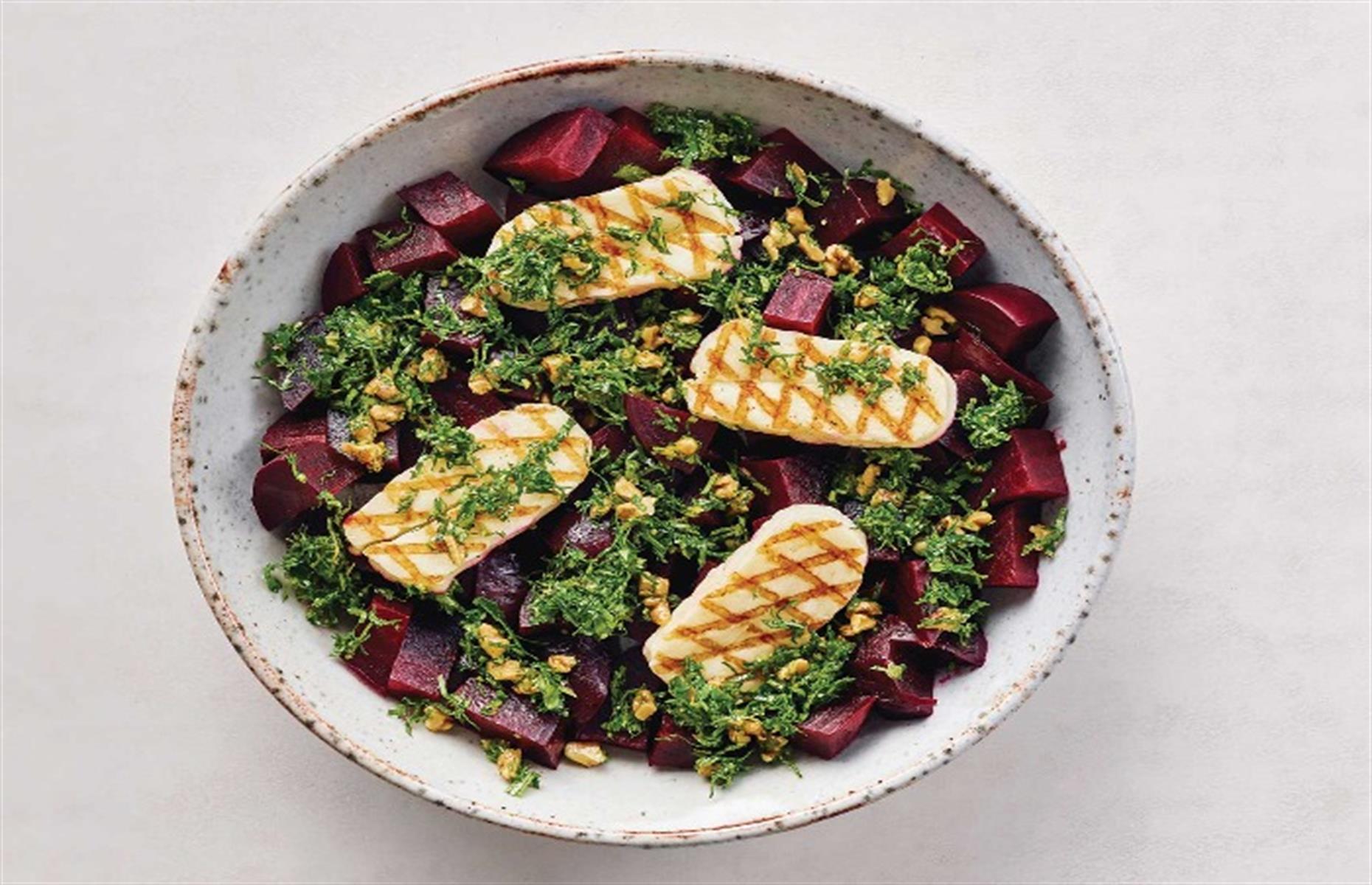 Roasted beetroot with grilled halloumi