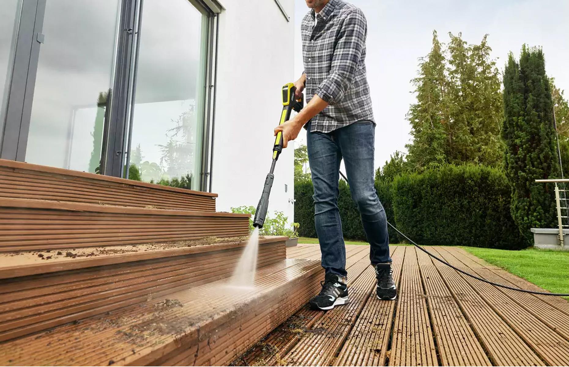 Clean decking and patios with a jet washer