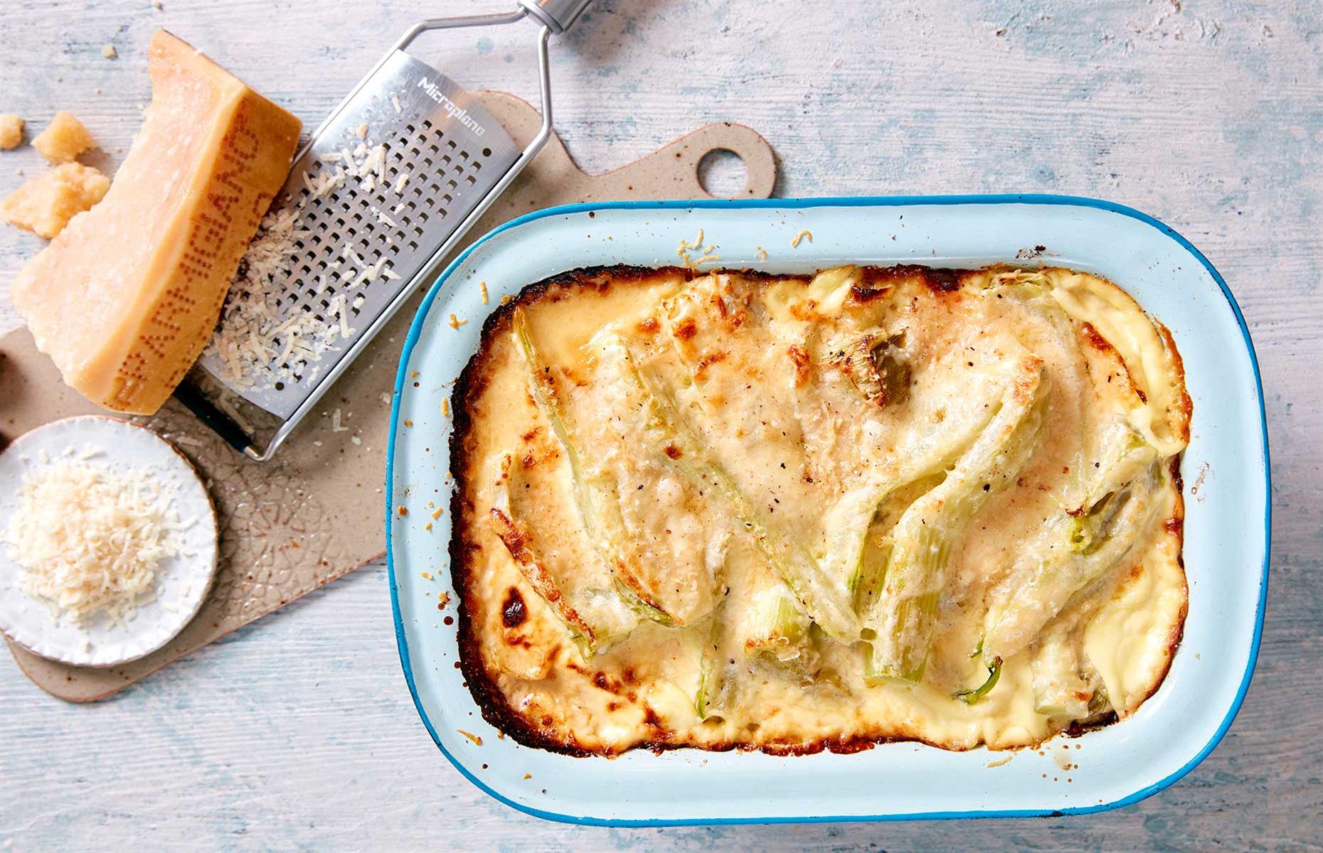 Fennel, leek and Parmesan bake
