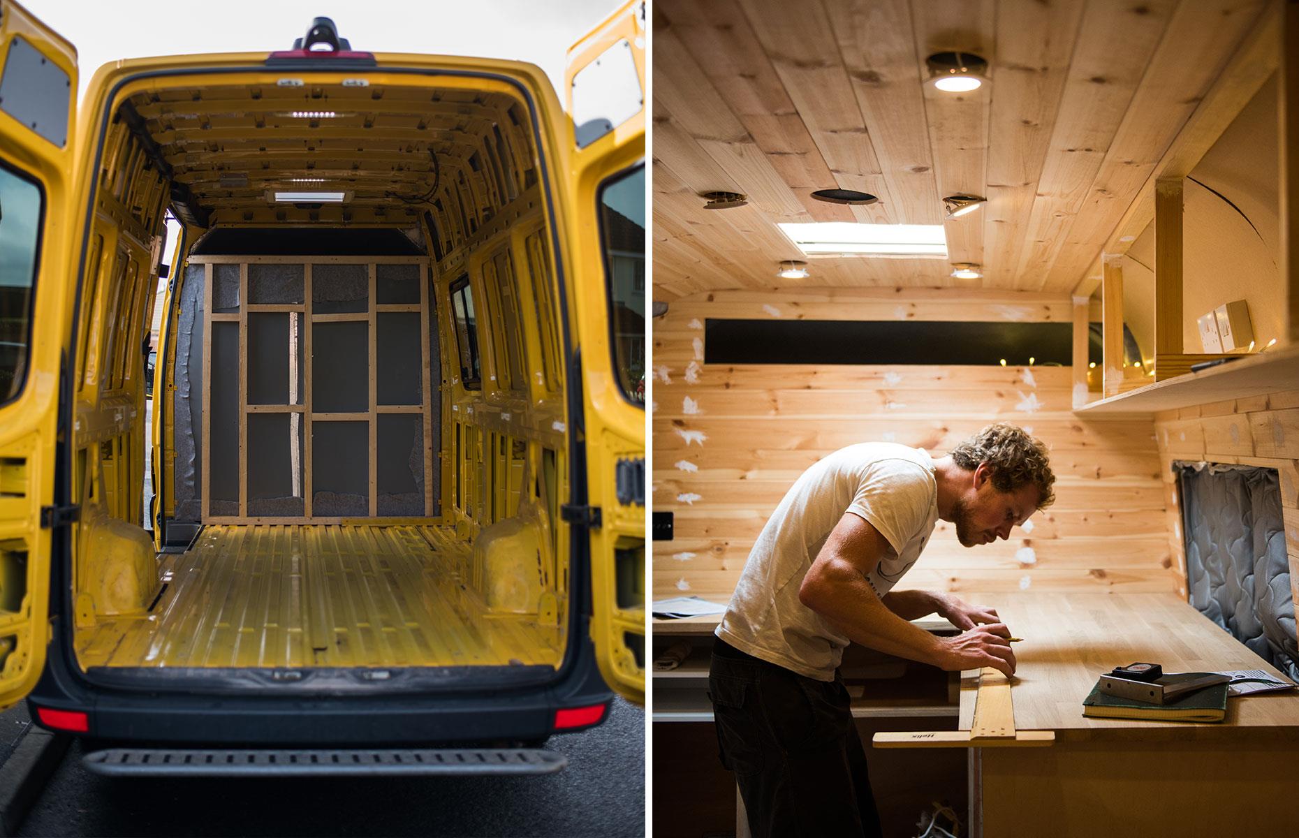 Yellow Sprinter van: before
