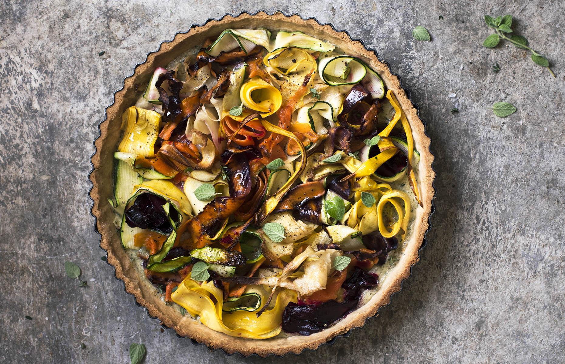 Starter: rainbow vegetable tart